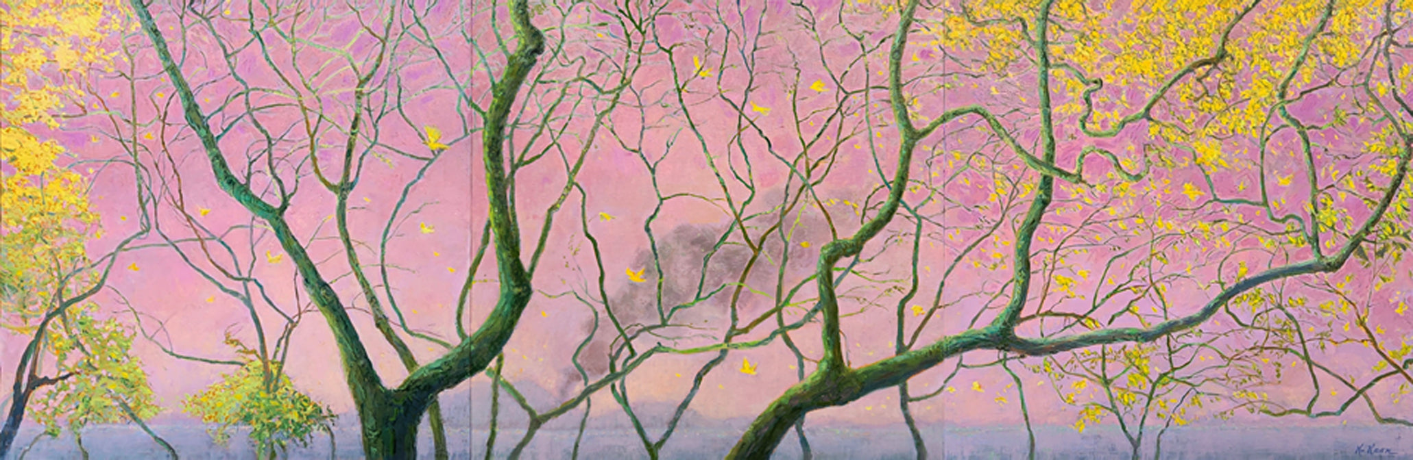 Where Yellow Birds Fly Across Pink Skies by Katherine Kean - Tiffany's Art Agency - Katherine Kean