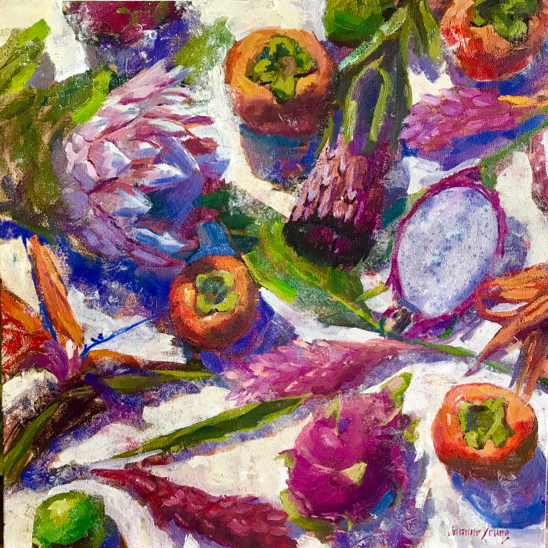 Persimmons and Protea by Jeanne Bitz - Tiffany's Art Agency - Jeanne Bitz